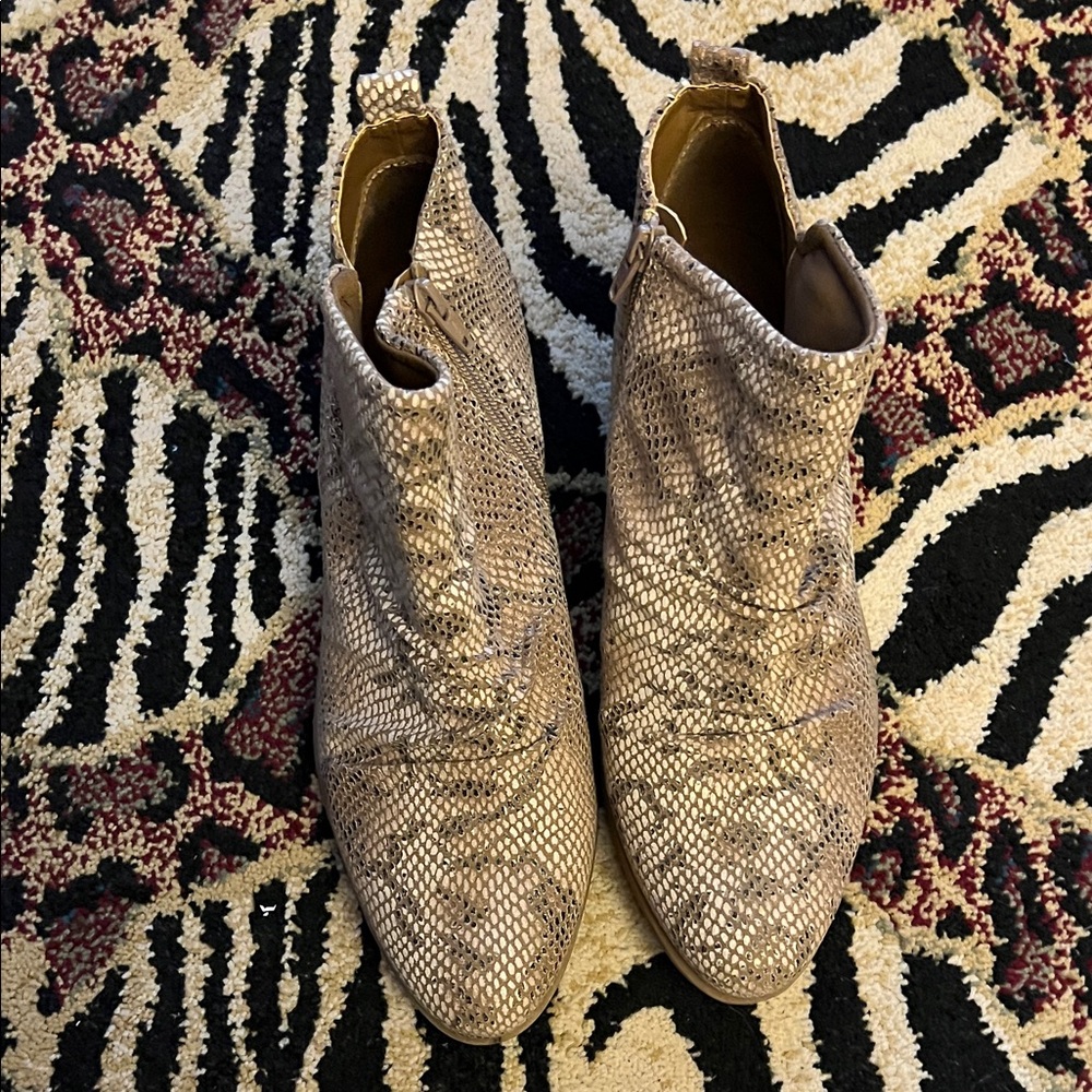 BareTraps Beige Snakeskin Ankle Boots